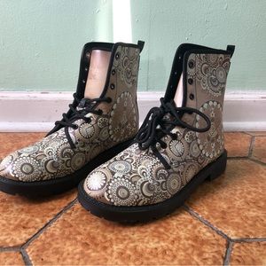 Yes we vibe peace on earth beige boots